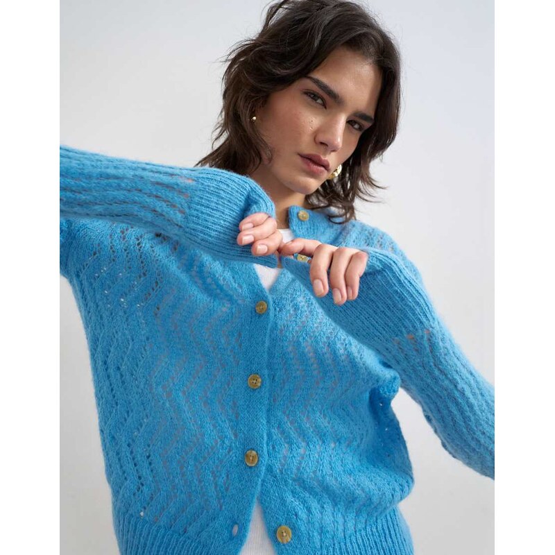 Topshop lightwieght pointelle cardigan in blue