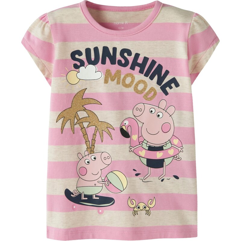 NAME IT Tričko NMFarra Peppa starobéžová / tmavě modrá / zlatá /