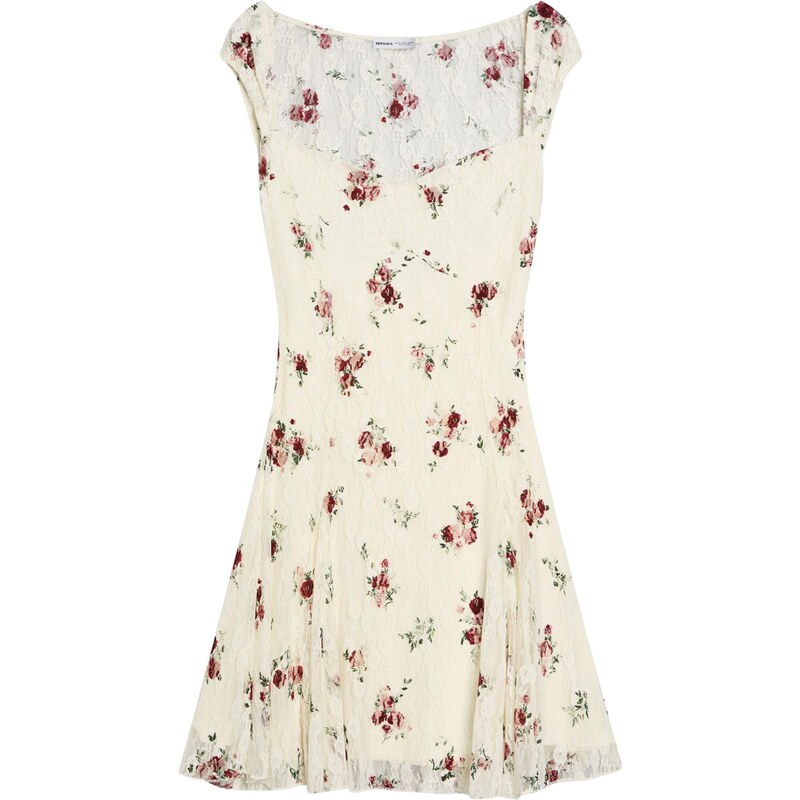 Bershka Letní šaty režná / tmavě zelená / starorůžová / tmavě