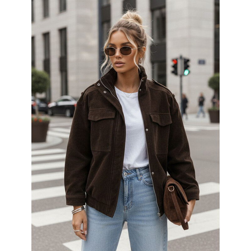 BASIC Dámská semišová bomber bunda čokoládová