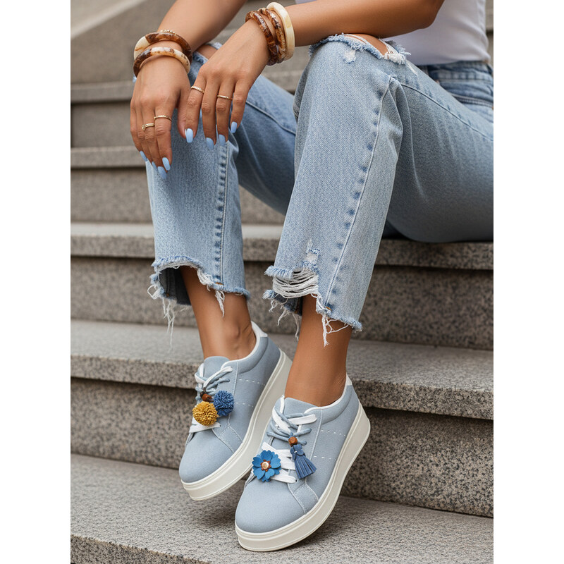 BASIC Dámské semišové sneakersy na platformě s ozdobami modré Modrá 114744648