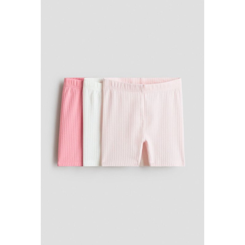 H&M - Žebrované cyklistické šortky 3 kusy - Růžová/Bílá