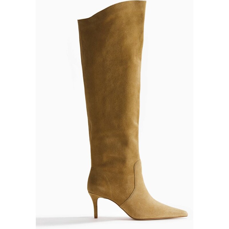 H&M - Semišové kozačky po kolena - béžová 114819022