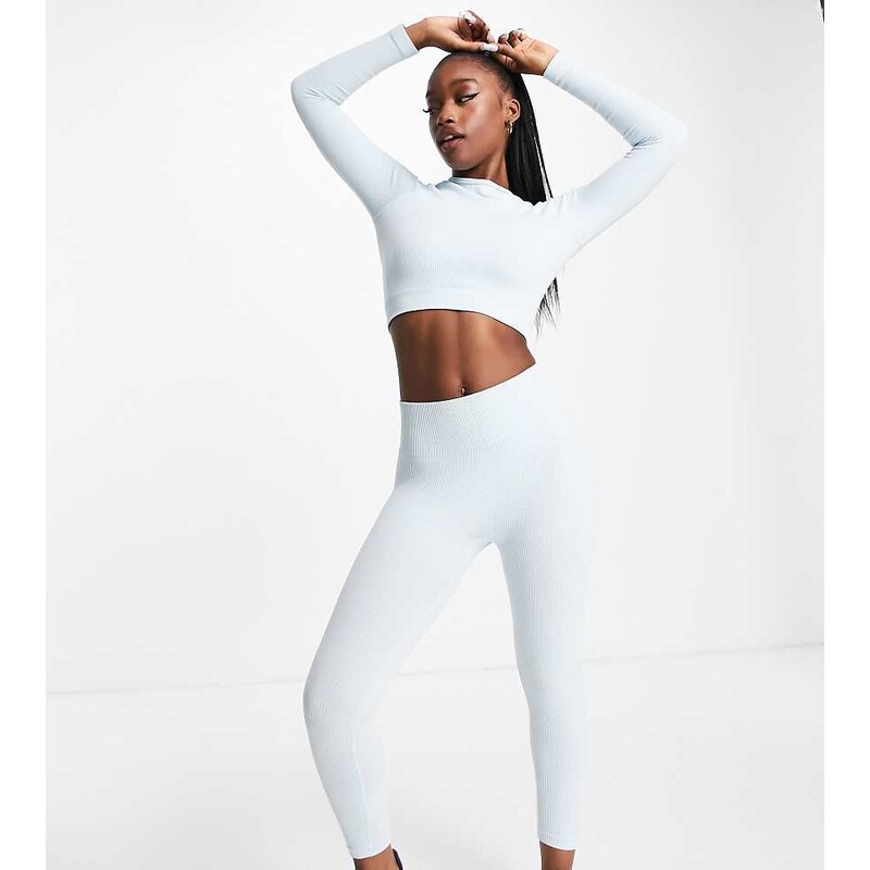 HIIT seamless rib long sleeve crop top in ice blue 114821547
