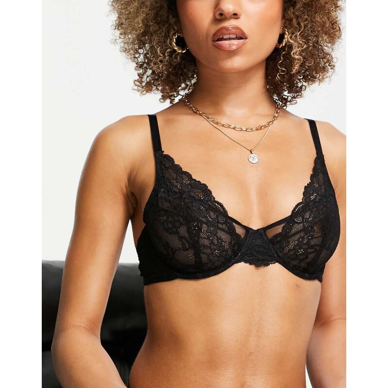 Lindex Attract Emelie lace non padded plunge underwire bra in black 114821559