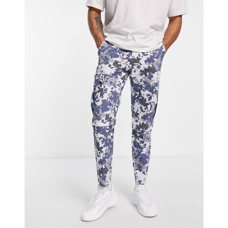 Topman tapered camo cargo trousers in grey