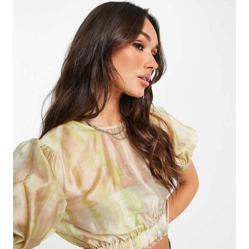 Allsaints x ASOS exclusive co-ord Astra cropped blouse in lime-Green 114821617