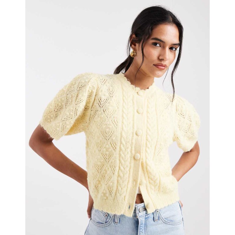 Levis pointelle knitted short sleeve cardigan in pastel yellow 114821910