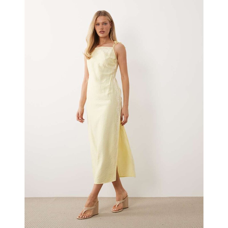 ASOS DESIGN cami square neck crinkle satin lace detail maxi