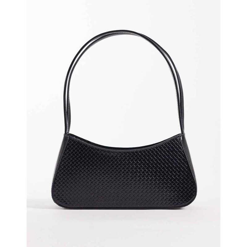 Glamorous mini woven shoulder bag in black