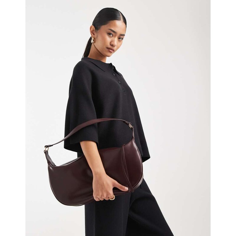 Glamorous slouchy shoulder bag in dark plum-Red