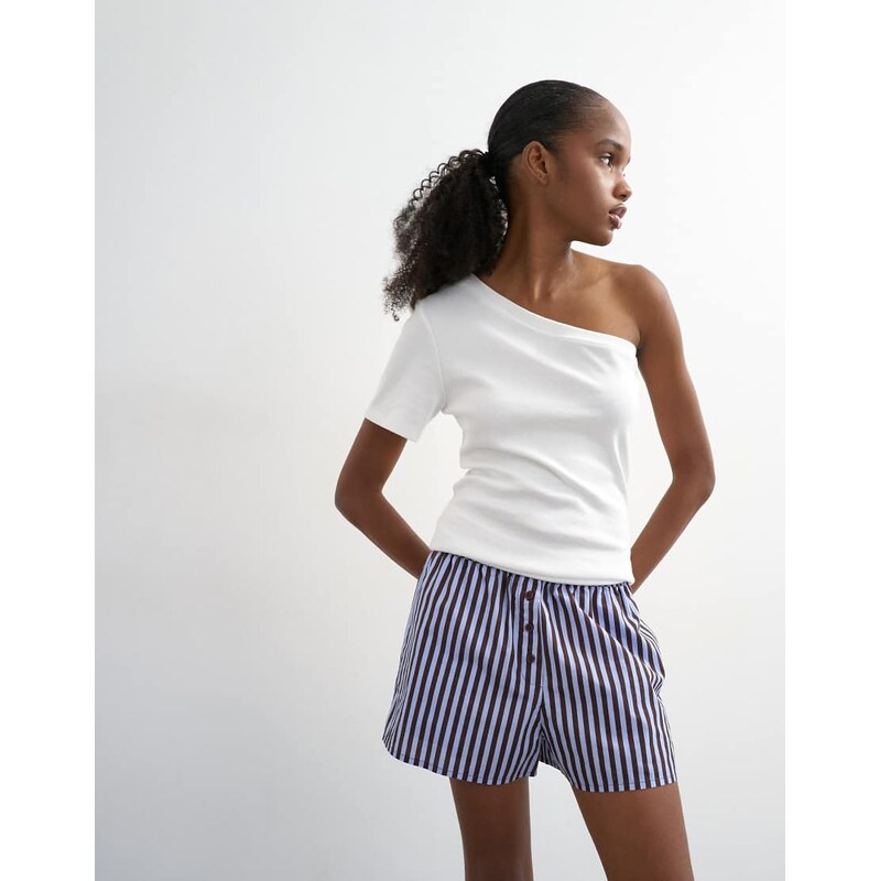 Topshop poplin stripe A line boxer short in blue and choc-Multi