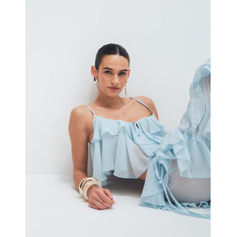 Noughts & Kisses chiffon extreme ruffle cropped cami top co-ord in 114822019