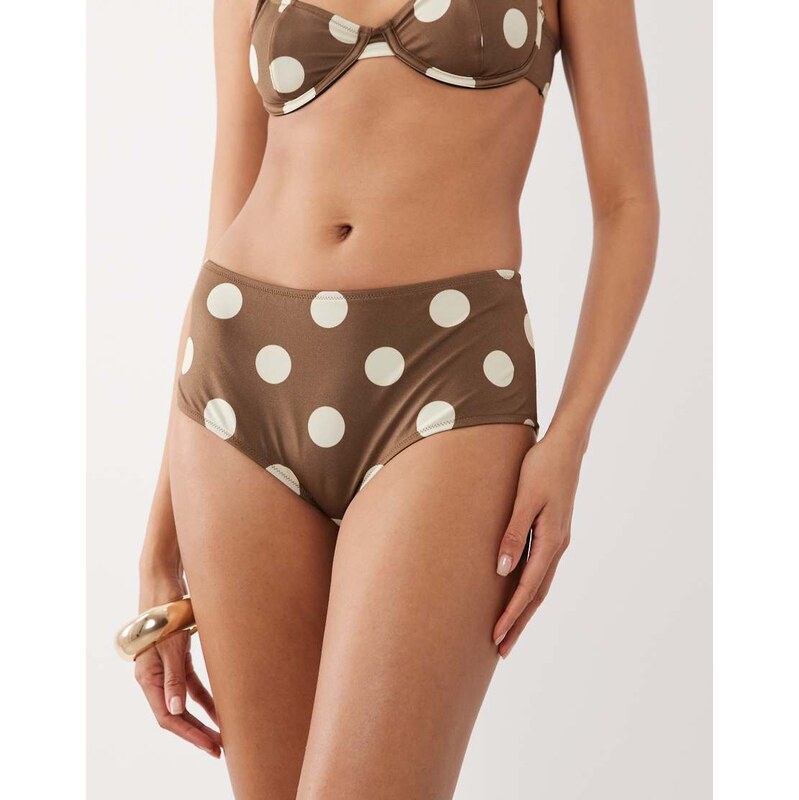 ASOS DESIGN Cici spot shortie bikini bottom in chocolate-Brown