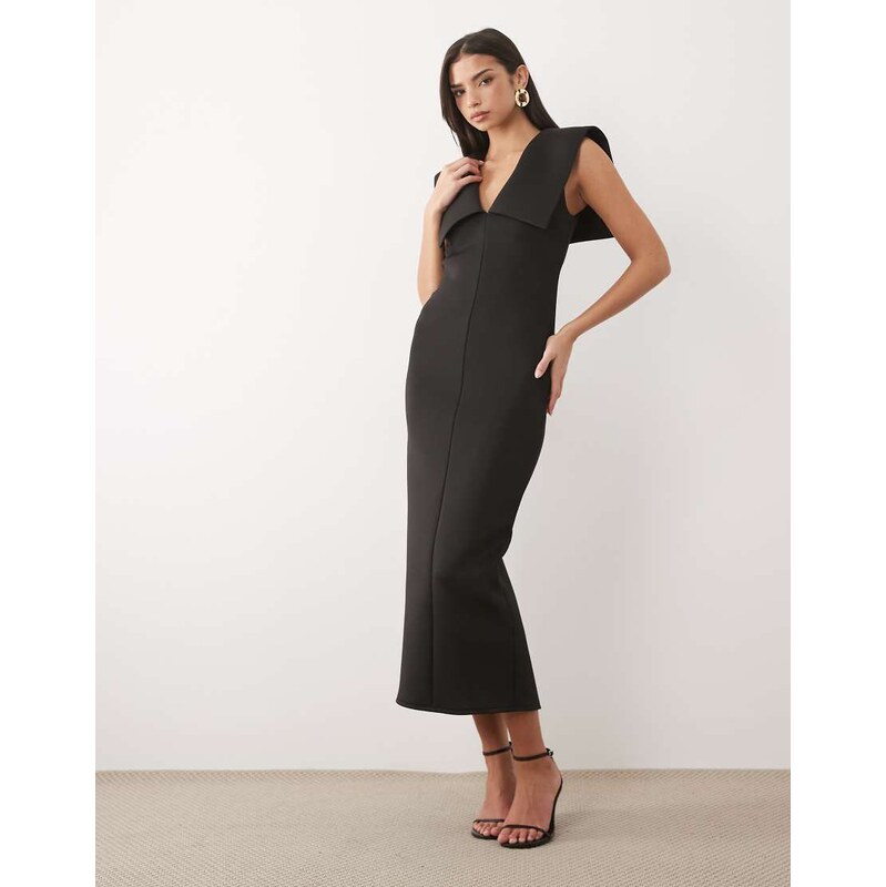 ASOS DESIGN cape sleeve maxi dress with shoulder trim in black