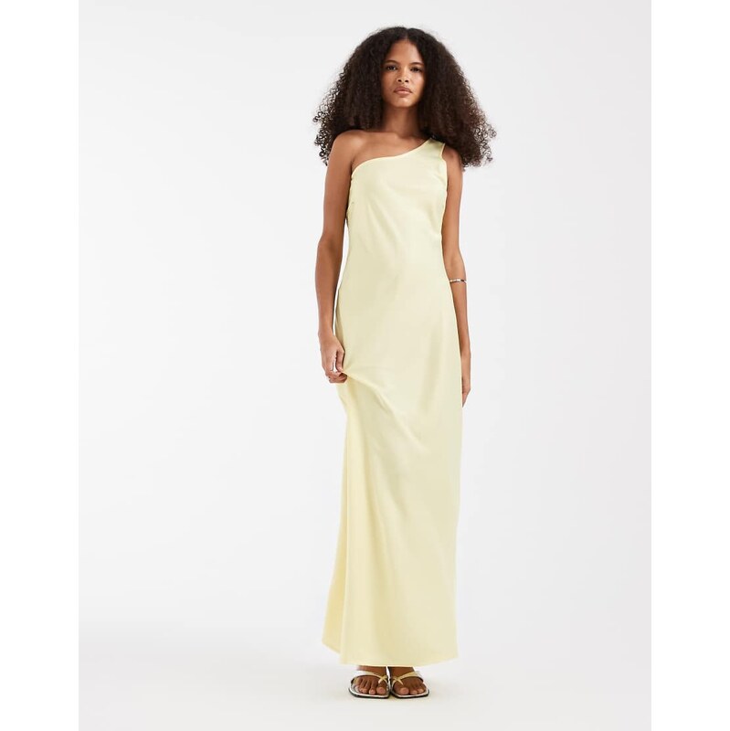Object one shoulder satin maxi dress in butter yellow