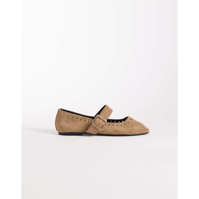 ASOS DESIGN Loden eyelet detail mary jane ballets in sand