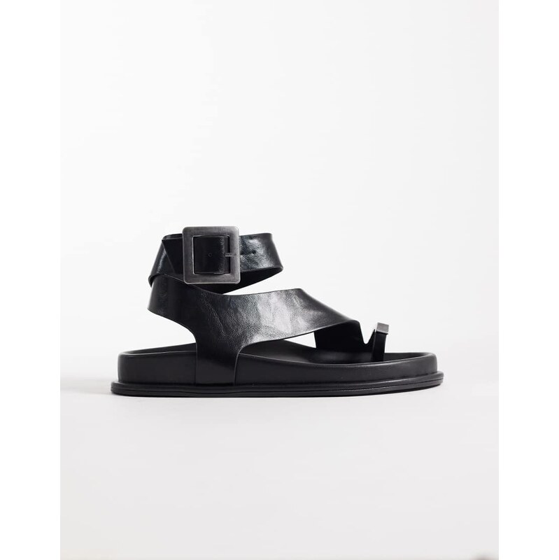 ASOS DESIGN Fletcher footbed sandal with metal toe loop in black