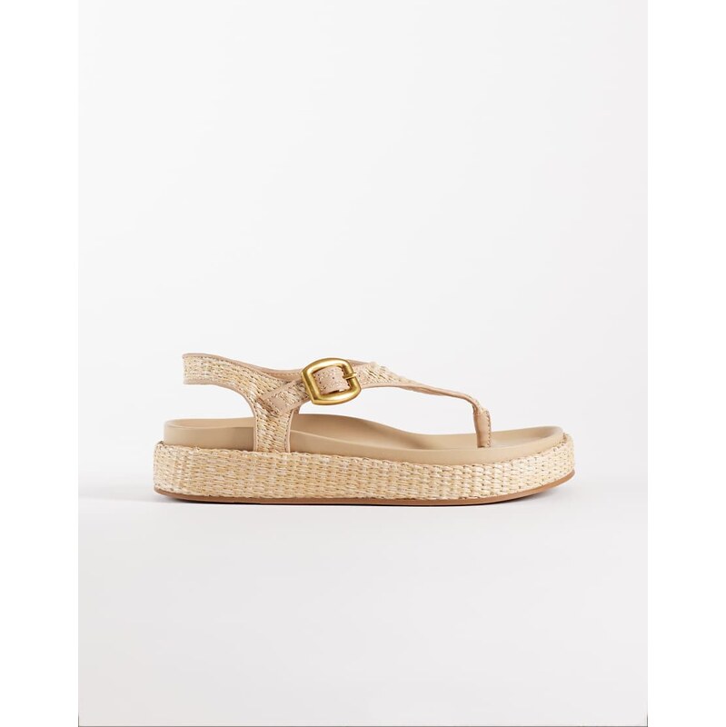 ASOS DESIGN Fern toe thong sandal in natural raffia-Neutral