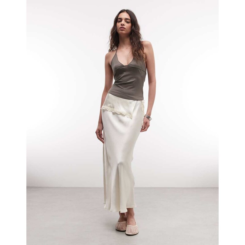 Reclaimed Vintage satin maxi slip skirt with layered frill in