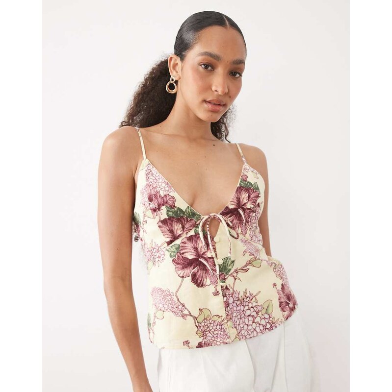 Abercrombie & Fitch v neck cami top in yellow floral
