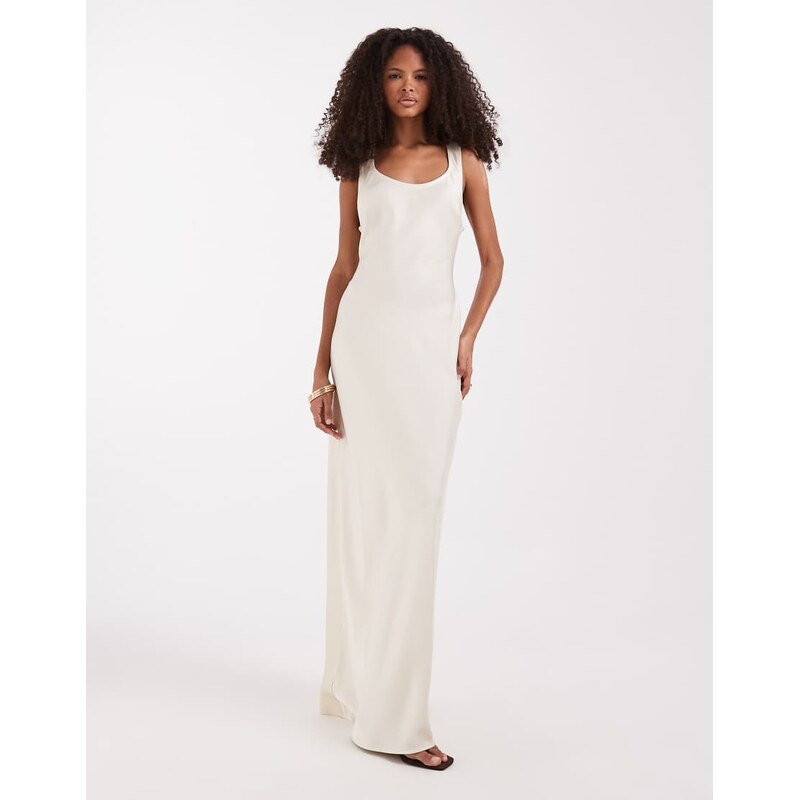Pretty Lavish satin racer back maxi slip dress in oyster white 114956274
