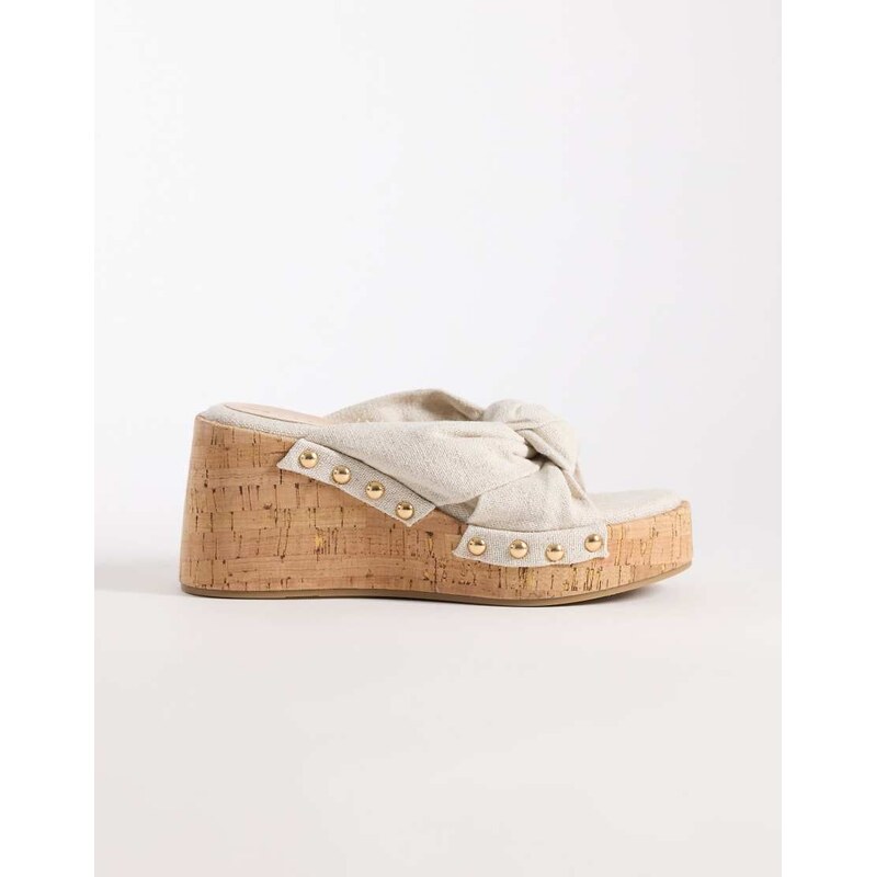 ASOS DESIGN Tulip wedge with twist detail in beige-Neutral
