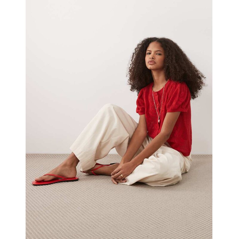 ASOS DESIGN knitted sheer lace floral cardigan in red
