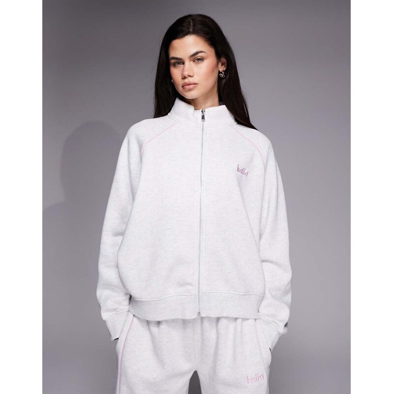 Kaiia cotton rich embroidered logo zip through sweatshirt jacket co 114934981
