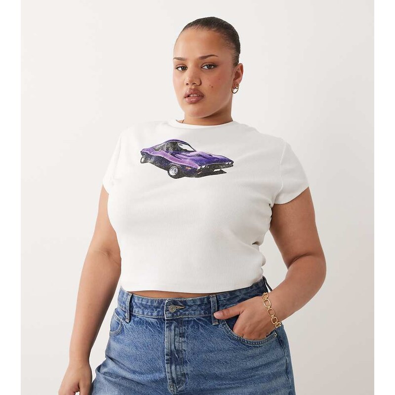 ASOS Curve ASOS DESIGN Curve Baby tee with purple car graphic in white 114822156