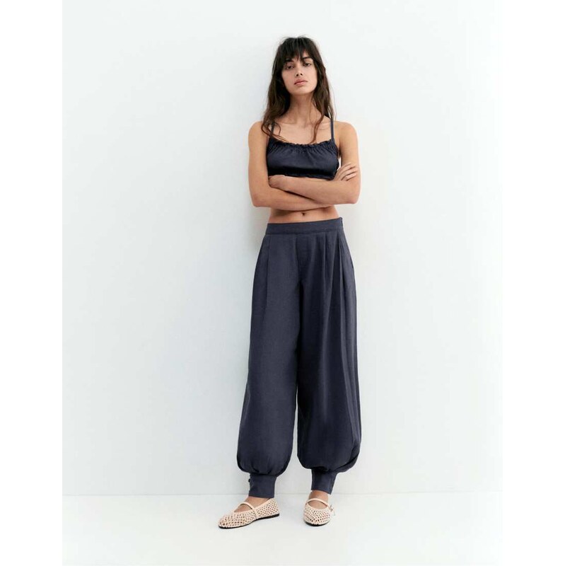 Pull&Bear Rustic sarouel trousers in grey blue 114838226