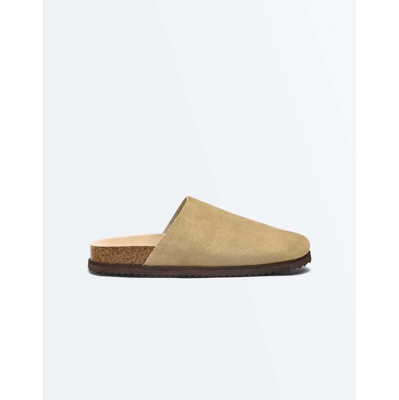 OYSHO Split leather mules in sand-Brown 114822179