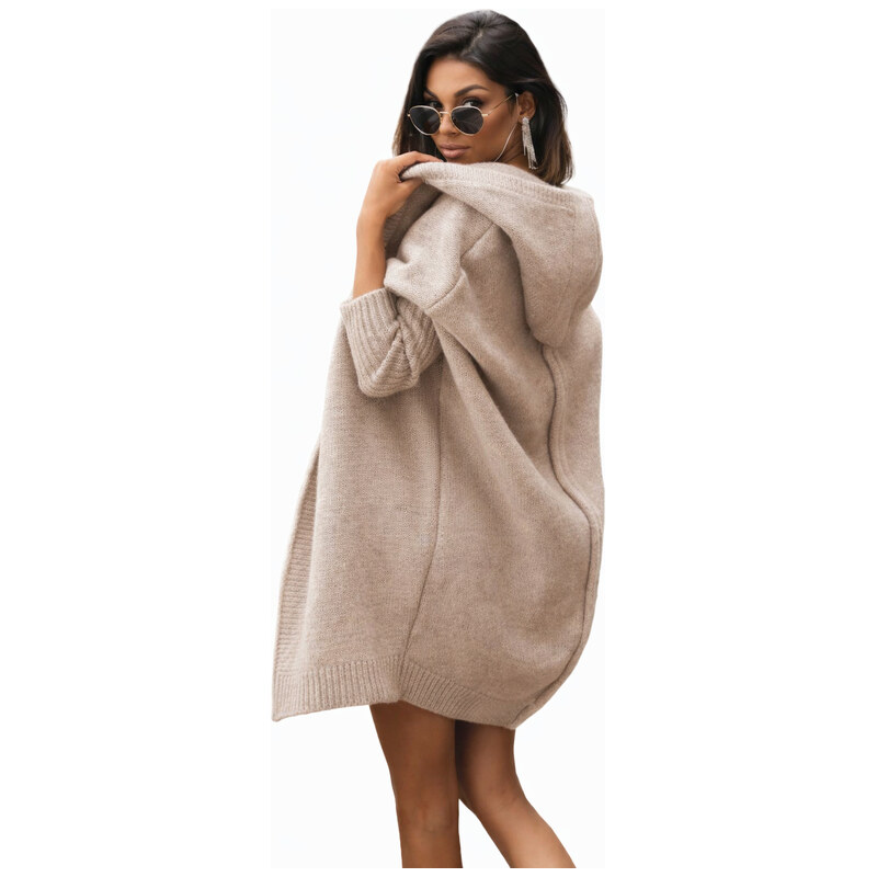 Fashionweek Dámský cardigan s kapucí s vlny – luxusní pletený
