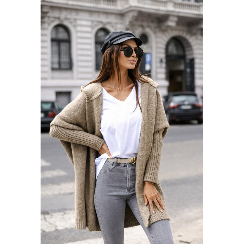 Fashionweek Dámský cardigan s kapucí s vlny – luxusní pletený