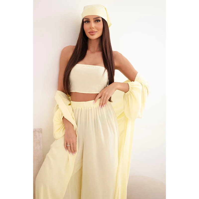 K-Fashion Dámský viskózový 4dílný komplet v boho stylu žlutý