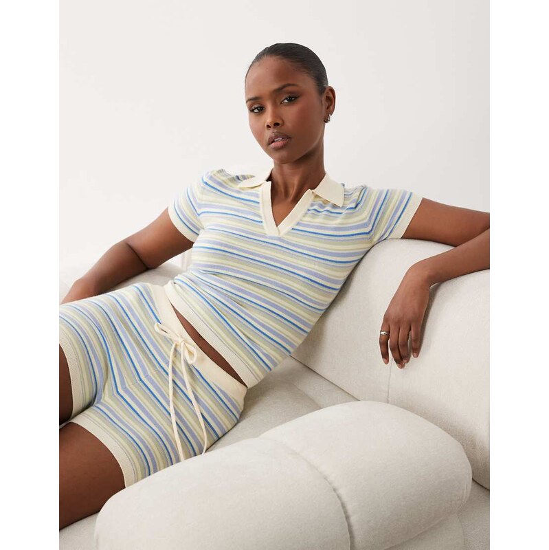 The Frolic exclusive fine knit collared polo baby tee co-ord in