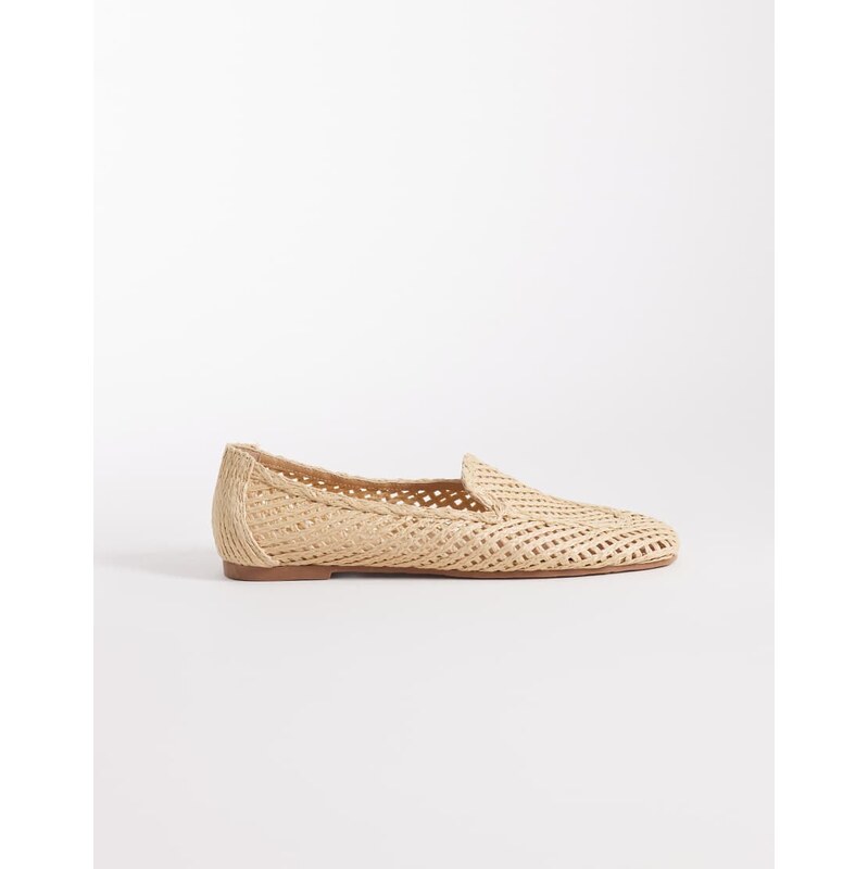 ASOS DESIGN Maestro raffia detail loafers in natural-Neutral