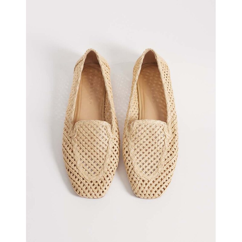 ASOS DESIGN Wide Fit Maestro raffia detail loafers in natural-Neutral