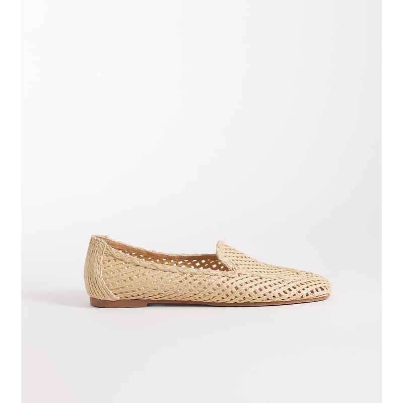 ASOS DESIGN Wide Fit Maestro raffia detail loafers in natural-Neutral