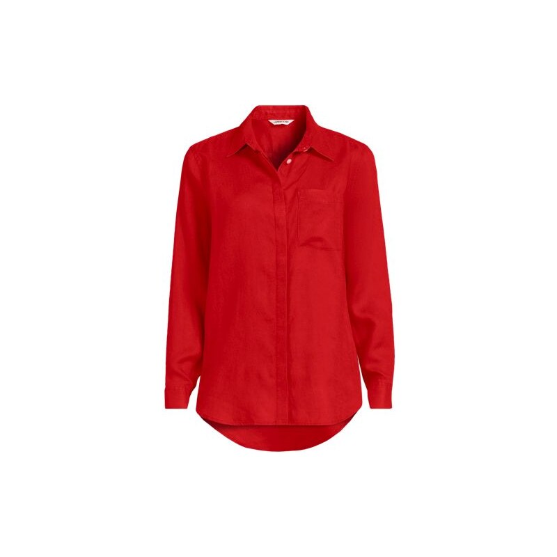 Premium Pure Linen Long Sleeve Shirt, Women, size: 2X, plus, Red