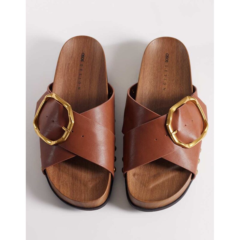 ASOS DESIGN Foster clog mule sandal in tan-Brown