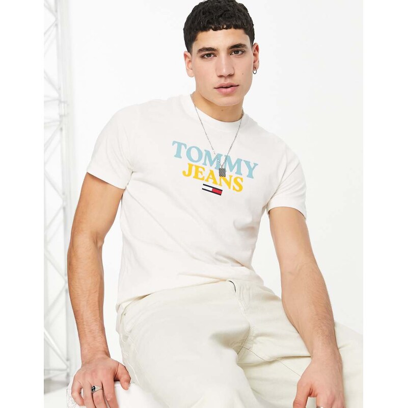 Tommy Jeans large logo t-shirt slim fit in cream-White