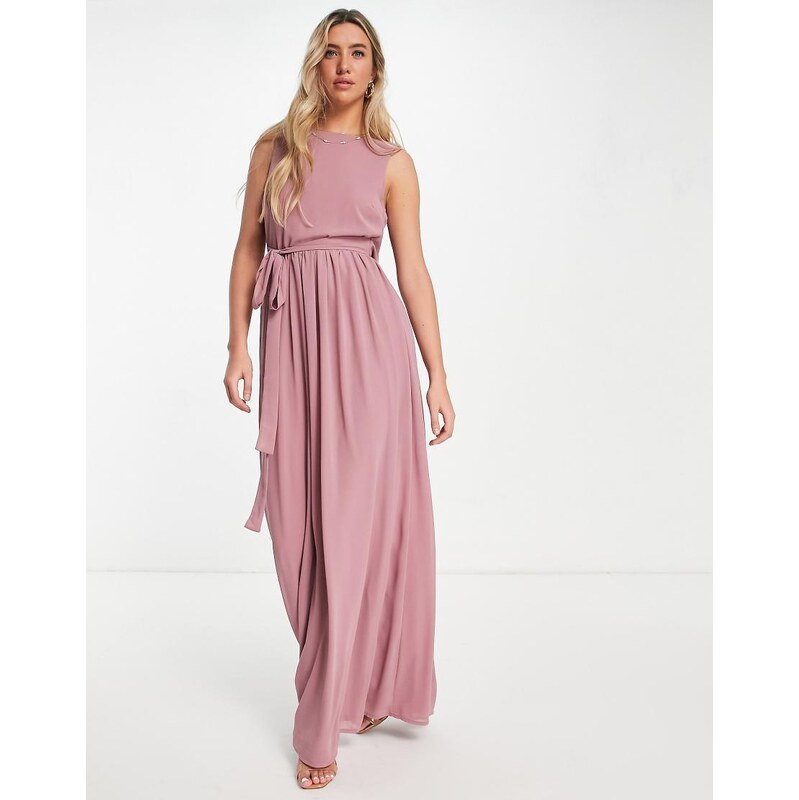 TFNC Bridesmaid chiffon maxi dress with deep cowl back in lavender 114833396