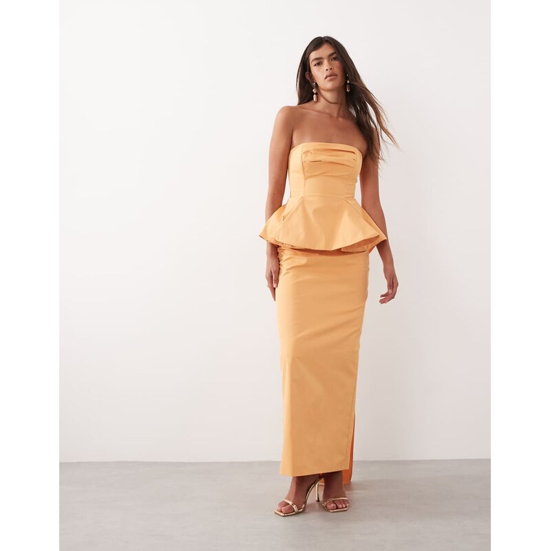 ARRANGE bandeau cinched maxi dress in apricot-Orange