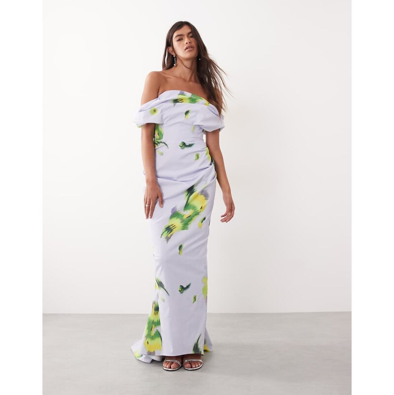 ARRANGE ruched bandeau maxi dress in lilac floral print-Multi 114833529