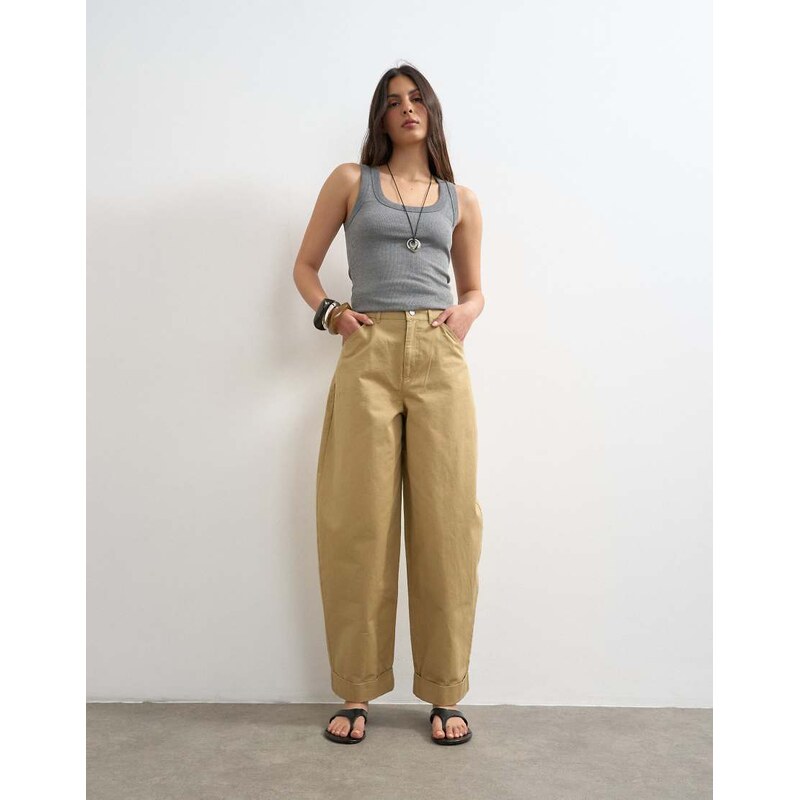Topshop clean cargo trouser with rolled hem in tan-Brown