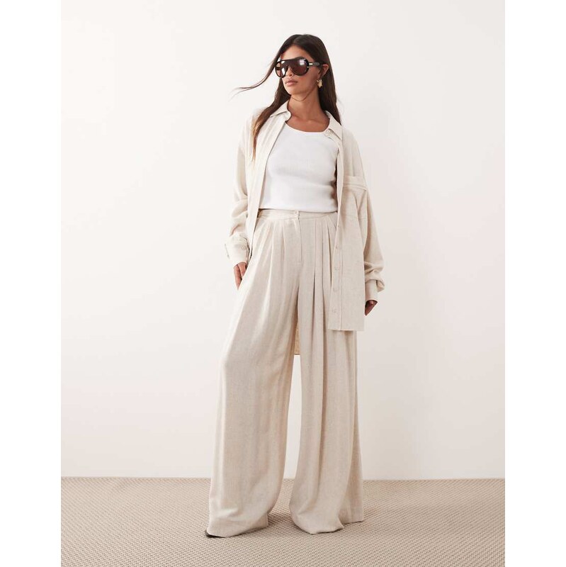 ARRANGE linen straight leg trousers co ord in white - WHITE