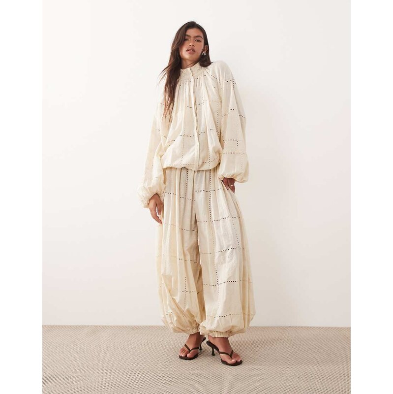 ARRANGE broderie eyelet balloon trousers co-ord in cream - CREAM-White 114833560