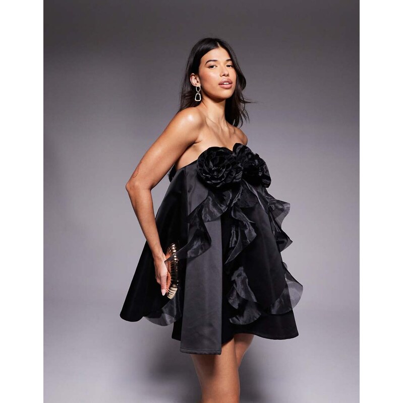 ASOS LUXE organza bandeau mini dress with 3D flower detail in