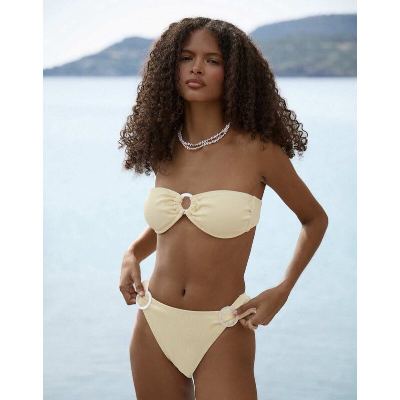 4th & Reckless crinkle pearlescent ring detail bikini bottom co-ord in 114833600